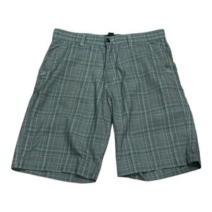 West49 Shorts Mens 36 Gray Plaid Flat Front Casual Chino Back Pocket Embroidered